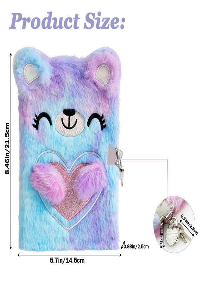 YankMooM Journal for Kids Diary with Lock for Girls, Fuzzy Secret Kids Journal Tie-Dye Notebook Gift for for Writing and Drawing, Hardcover Fluffy Bear Secret Diary with Stickers for Kids - Image 3
